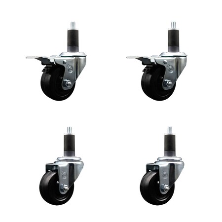 Service Caster 3'' Hard Rubber Swivel 1-1/4'' Expand Stem Caster Set 2 Total Lock Brakes, 4PK SCC-EXTTL20S314-HRS-2-S-2-114